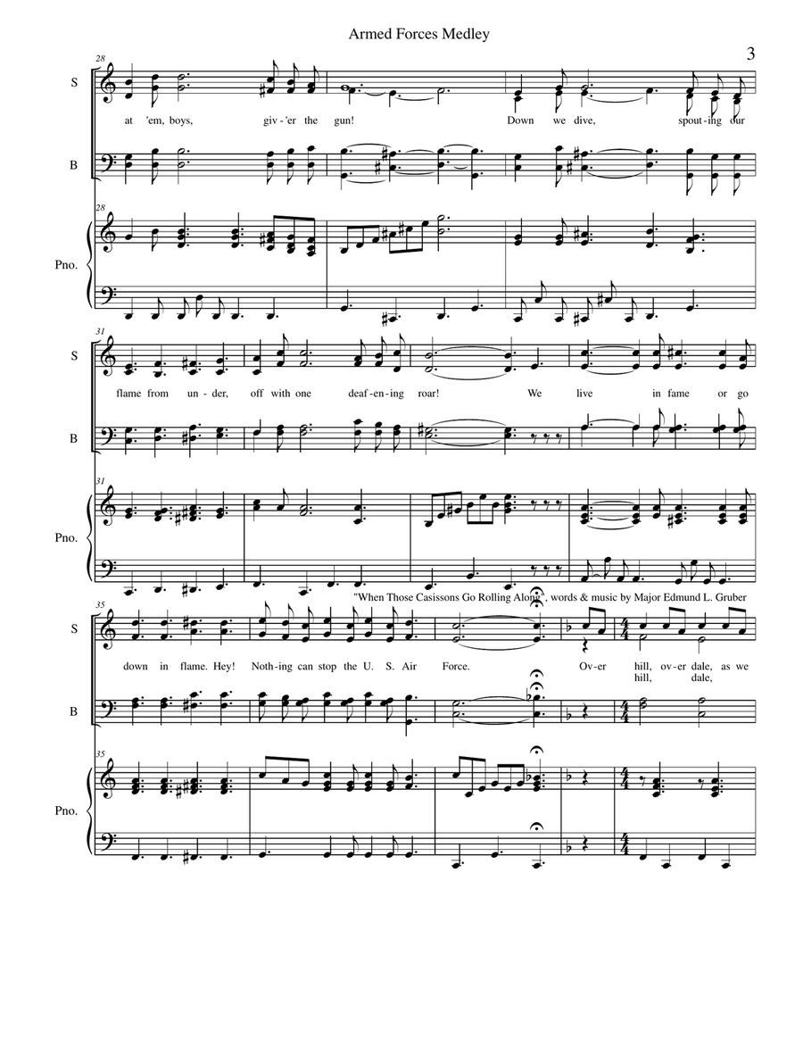 Armed Forces Theme Song Medley Piano, Vocal scores gallery preview page 3