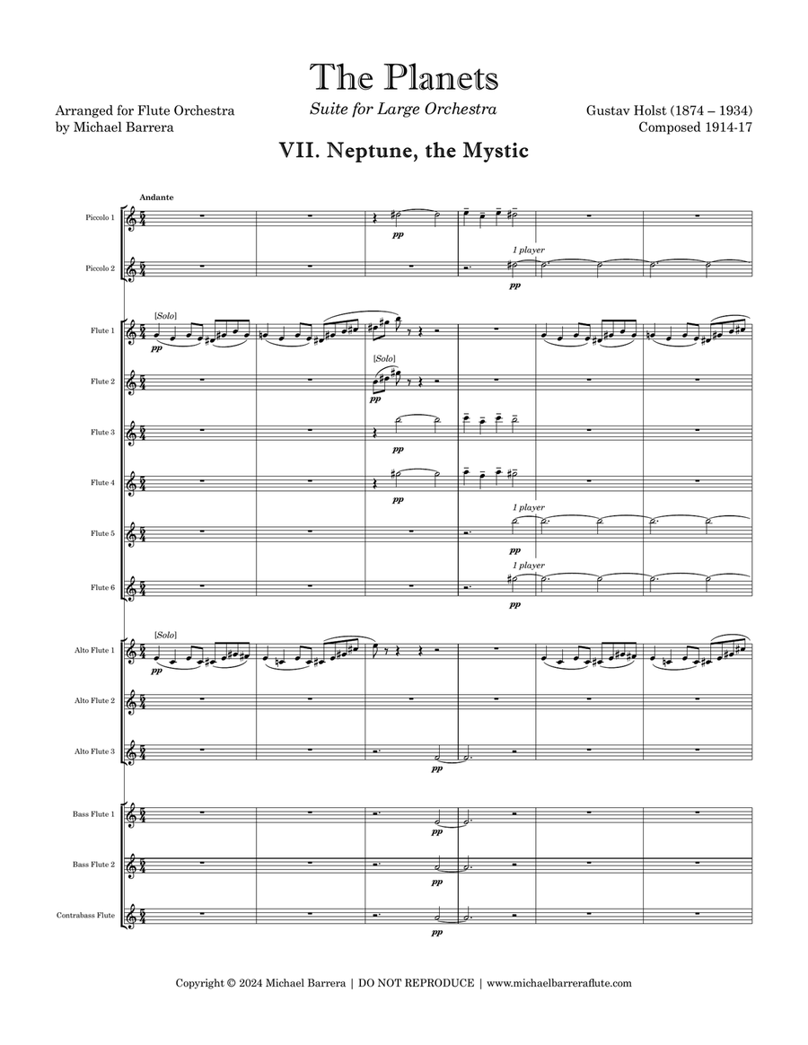 Holst: The Planets - VII. Neptune, the Mystic | Flute Orchestra Flute Choir scores gallery preview page 3