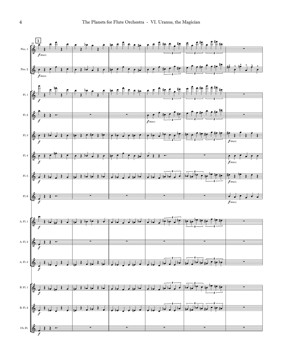 Holst: The Planets - VI. Uranus, the Magician | Flute Orchestra Flute Choir scores gallery preview page 6