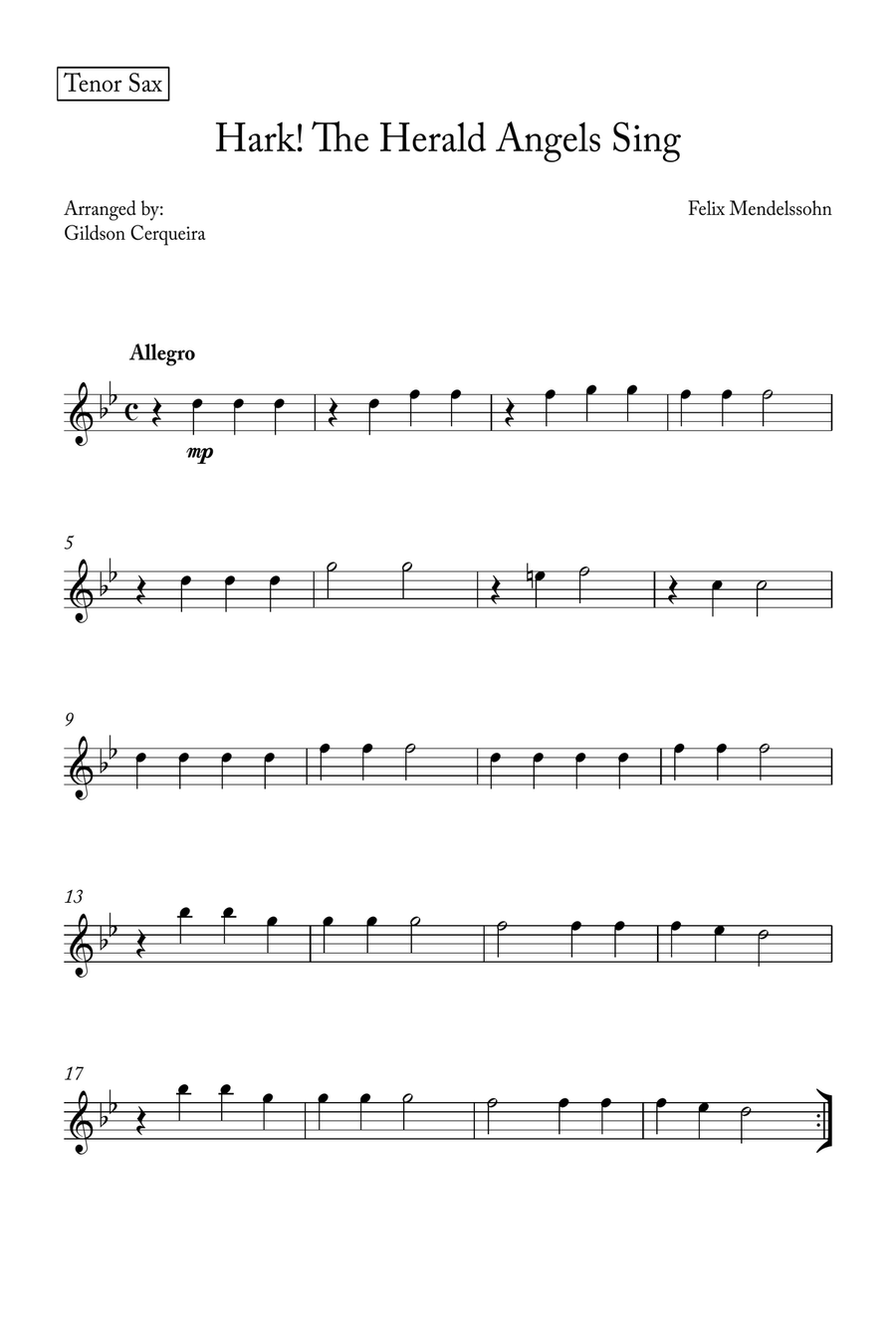 Hark! The Herald Angels Sing Saxophone Quartet scores gallery preview page 5