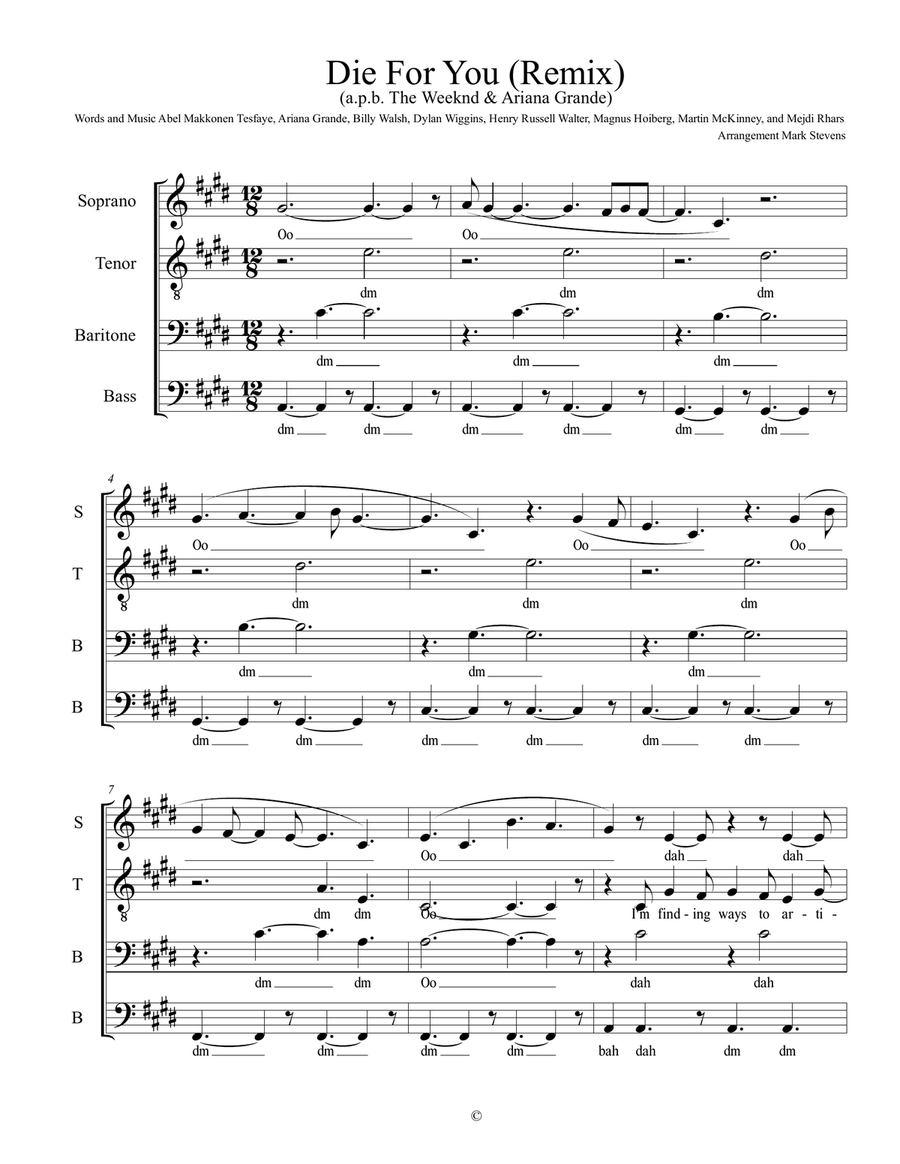 Die For You (Remix) Feat. Ariana Grande 4-Part scores gallery preview page 2