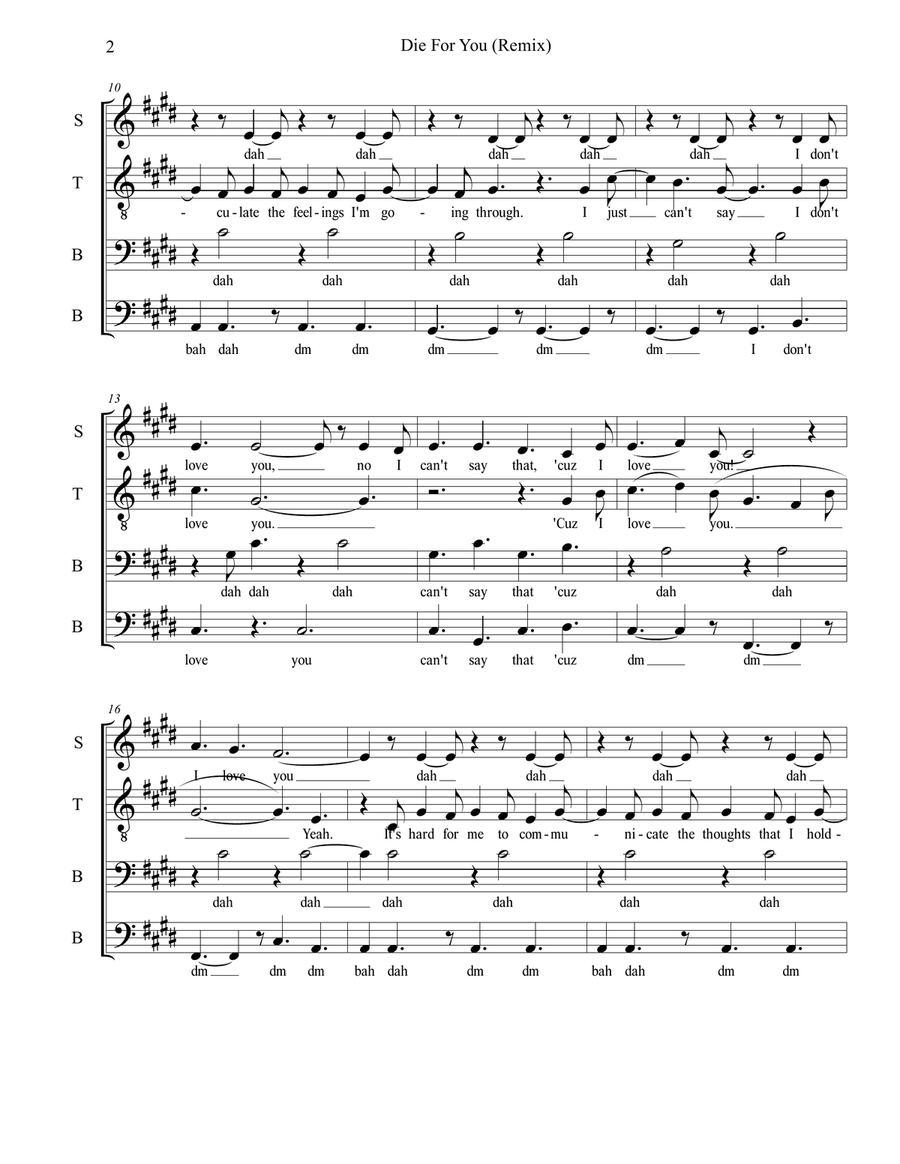 Die For You (Remix) Feat. Ariana Grande 4-Part scores gallery preview page 3