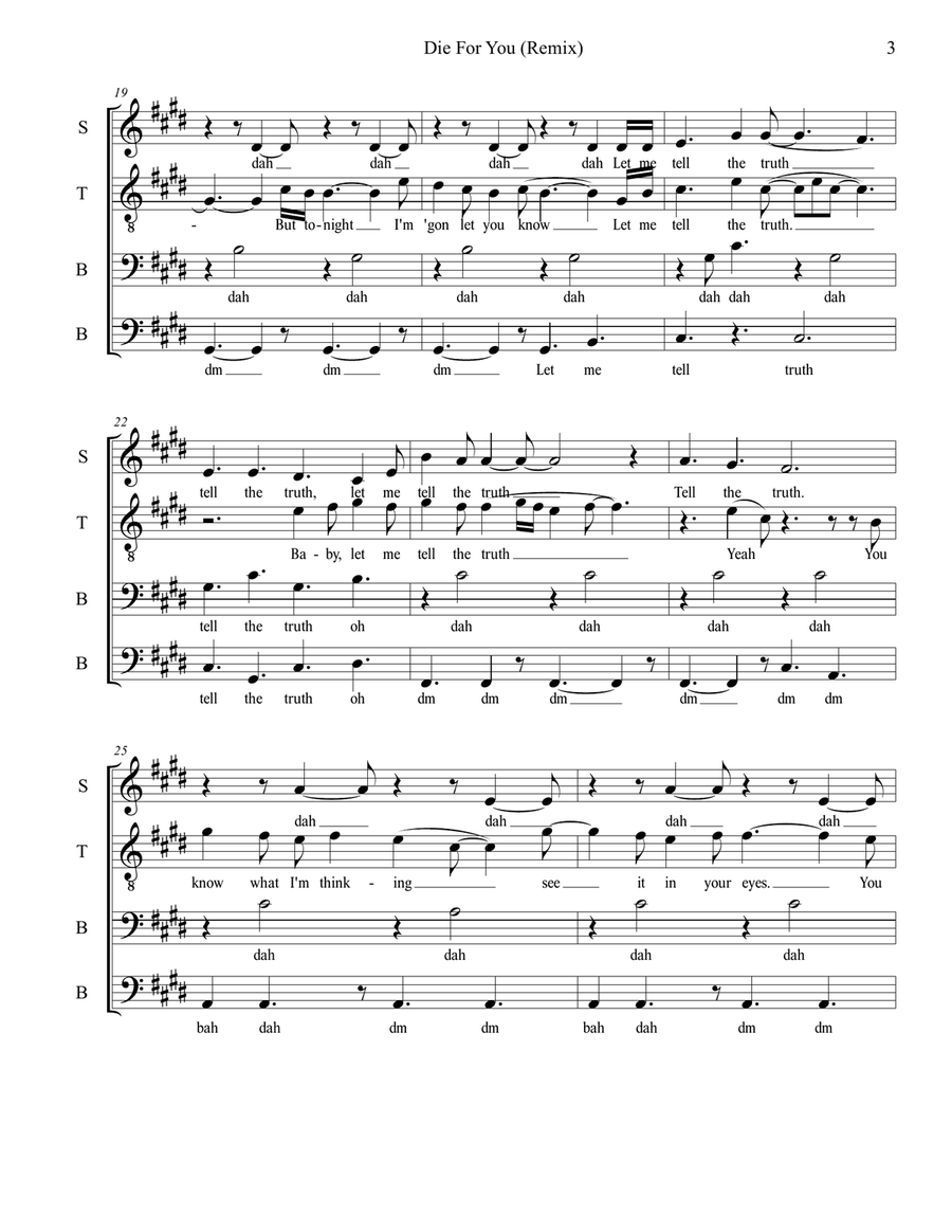 Die For You (Remix) Feat. Ariana Grande 4-Part scores gallery preview page 4