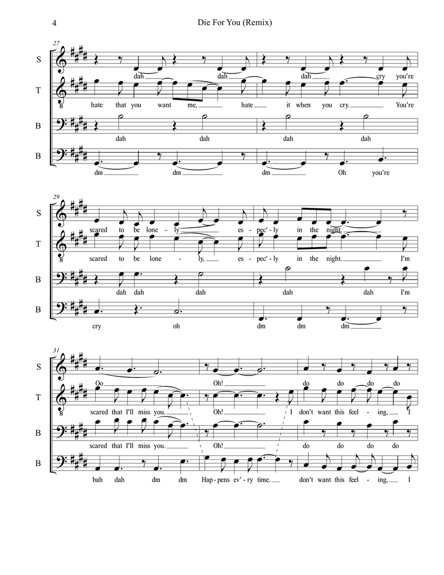 Die For You (Remix) Feat. Ariana Grande 4-Part scores gallery preview page 5