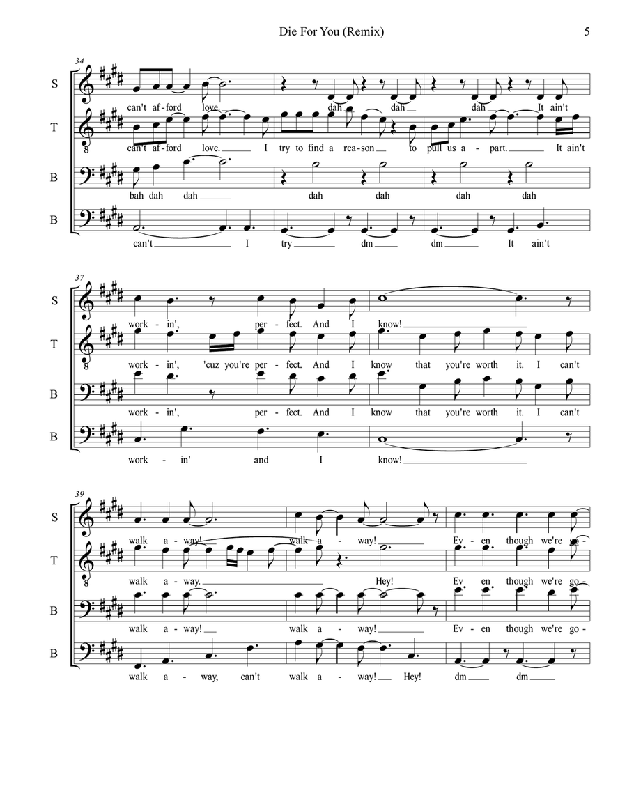 Die For You (Remix) Feat. Ariana Grande 4-Part scores gallery preview page 6
