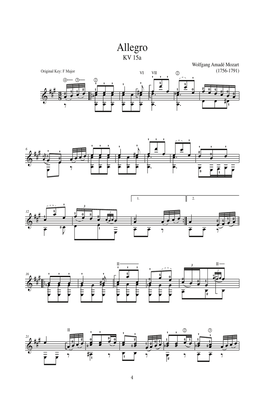 W. A. Mozart's London Sketchbook Arranged for Classical Guitar Acoustic Guitar scores gallery preview page 5