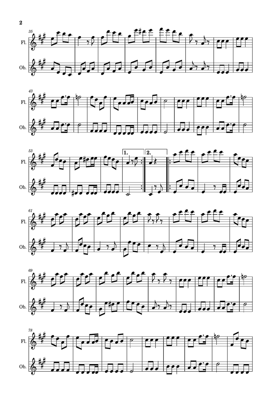 The One Horse Open Sleigh (Jingle Bells) - Arranged for Flute and Oboe. Woodwind Duet scores gallery preview page 2