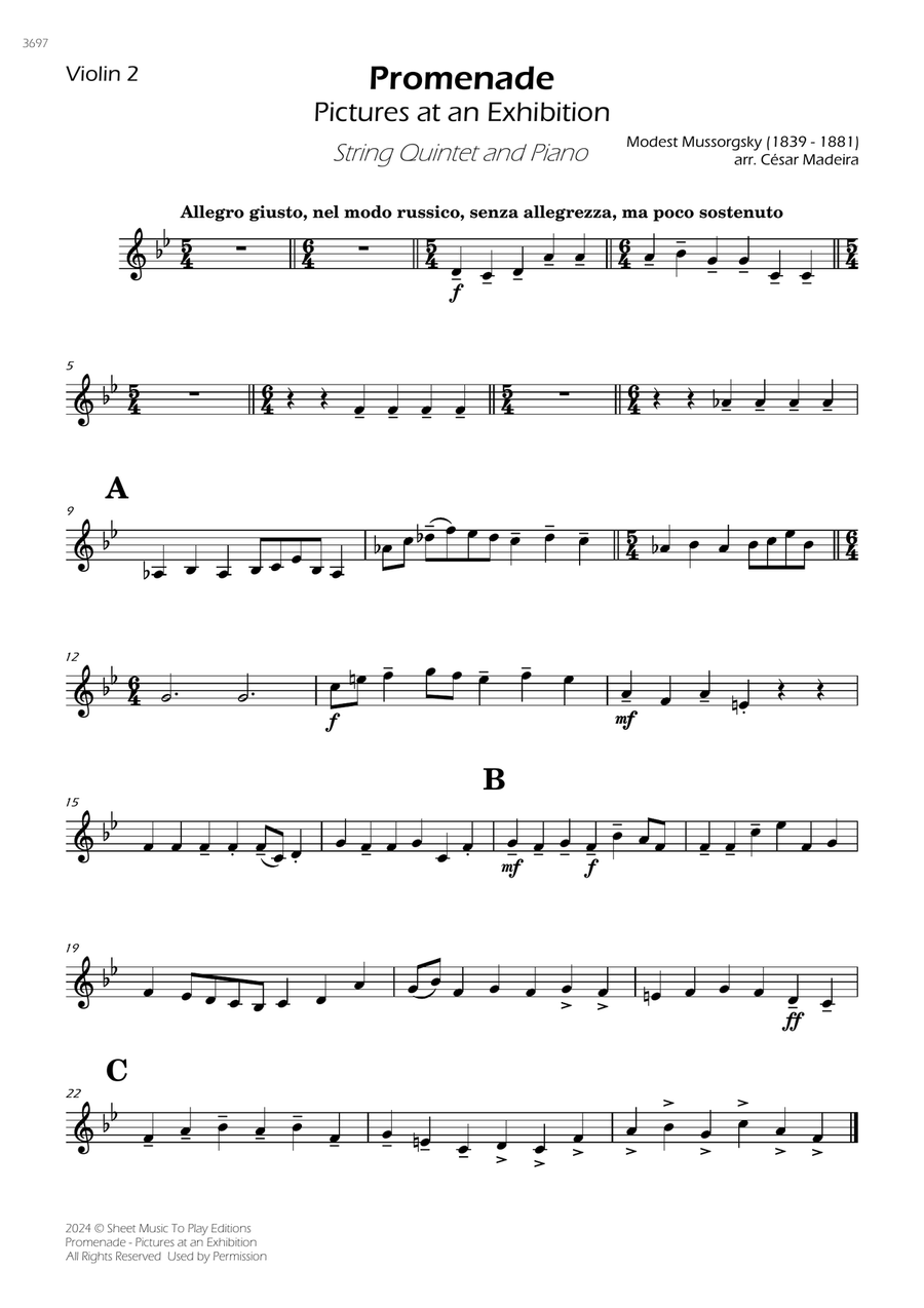 Pictures at an Exhibition - Promenade - Strings and Piano (Individual Parts) Small Ensemble scores gallery preview page 2
