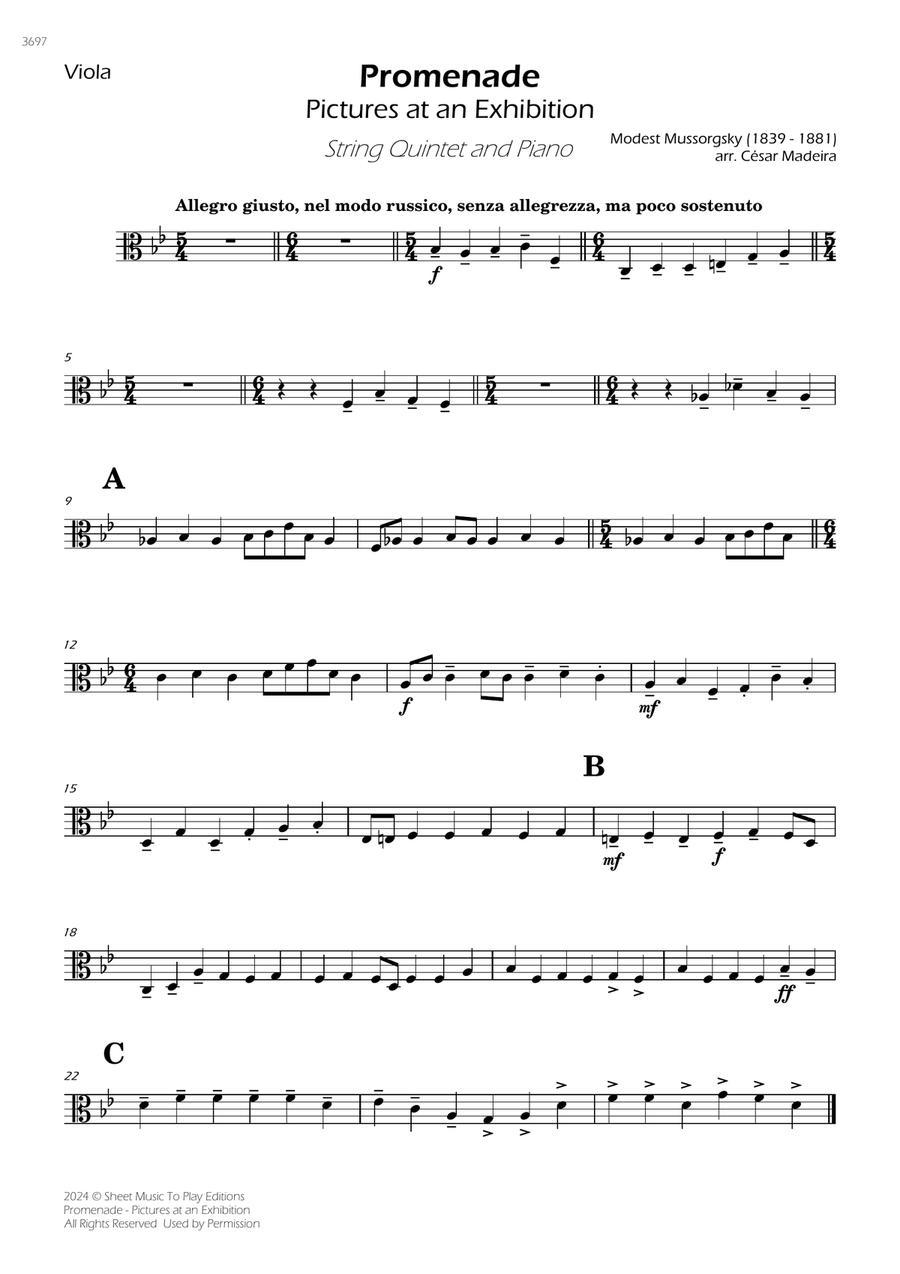 Pictures at an Exhibition - Promenade - Strings and Piano (Individual Parts) Small Ensemble scores gallery preview page 3