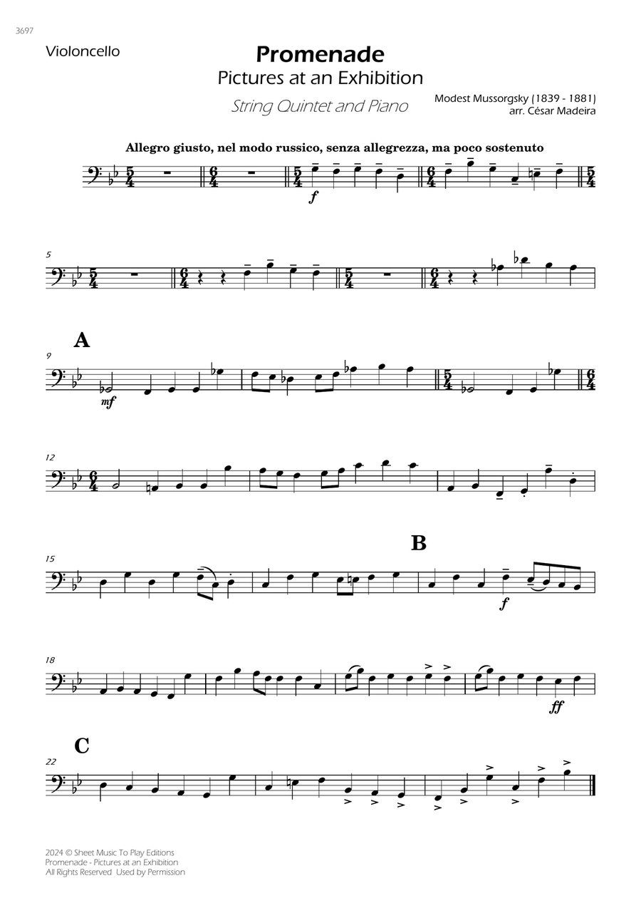 Pictures at an Exhibition - Promenade - Strings and Piano (Individual Parts) Small Ensemble scores gallery preview page 4