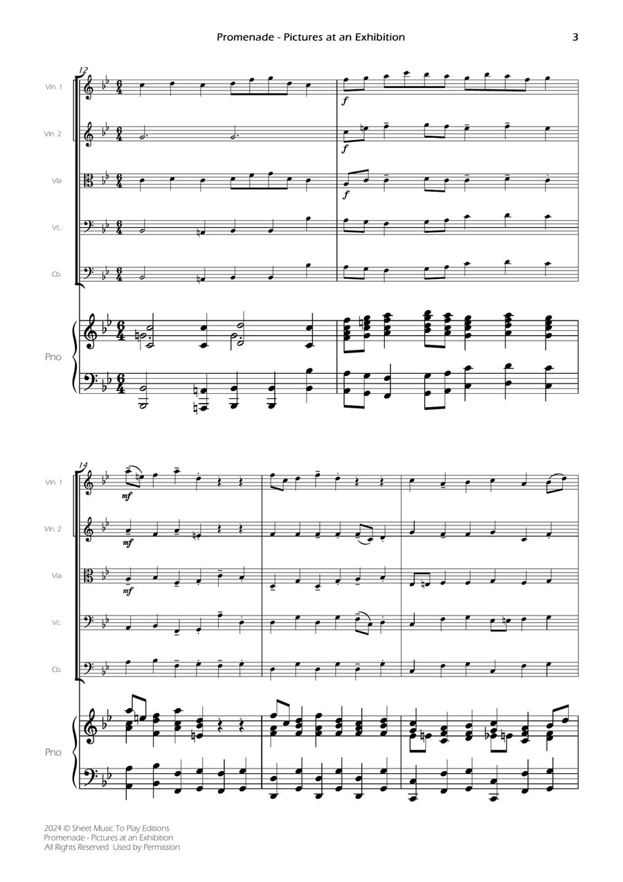 Pictures at an Exhibition - Promenade - Strings and Piano (Full Score) - Score Only String Orchestra scores gallery preview page 3