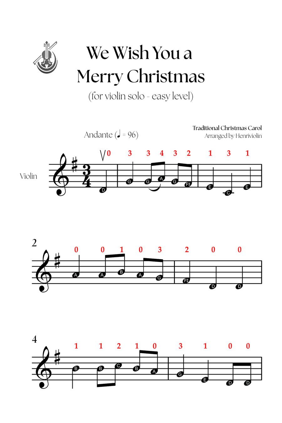5 Joyful Christmas Carols (VIOLIN SOLO - EASY LEVEL) Violin Solo scores gallery preview page 2