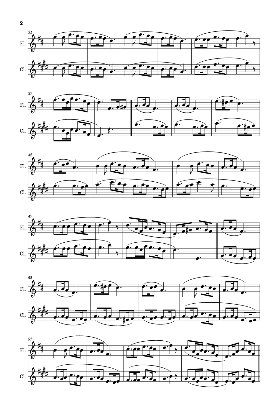 Silent Night - Arranged for Flute and Clarinet. Woodwind Duet scores gallery preview page 2