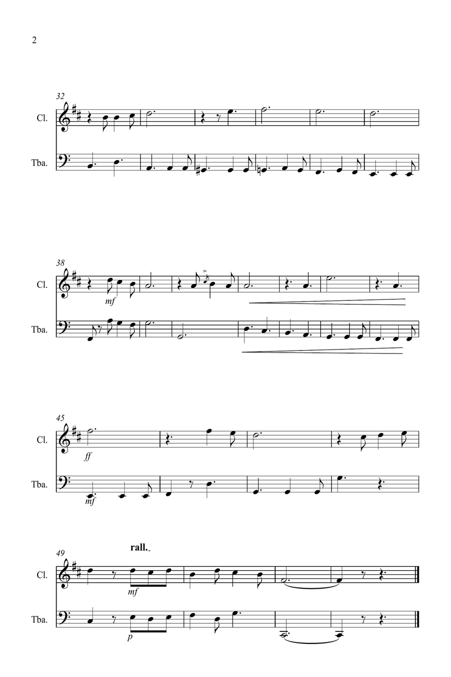 O Holy Night for Clarinet and Tuba Duet B-Flat Clarinet scores gallery preview page 2