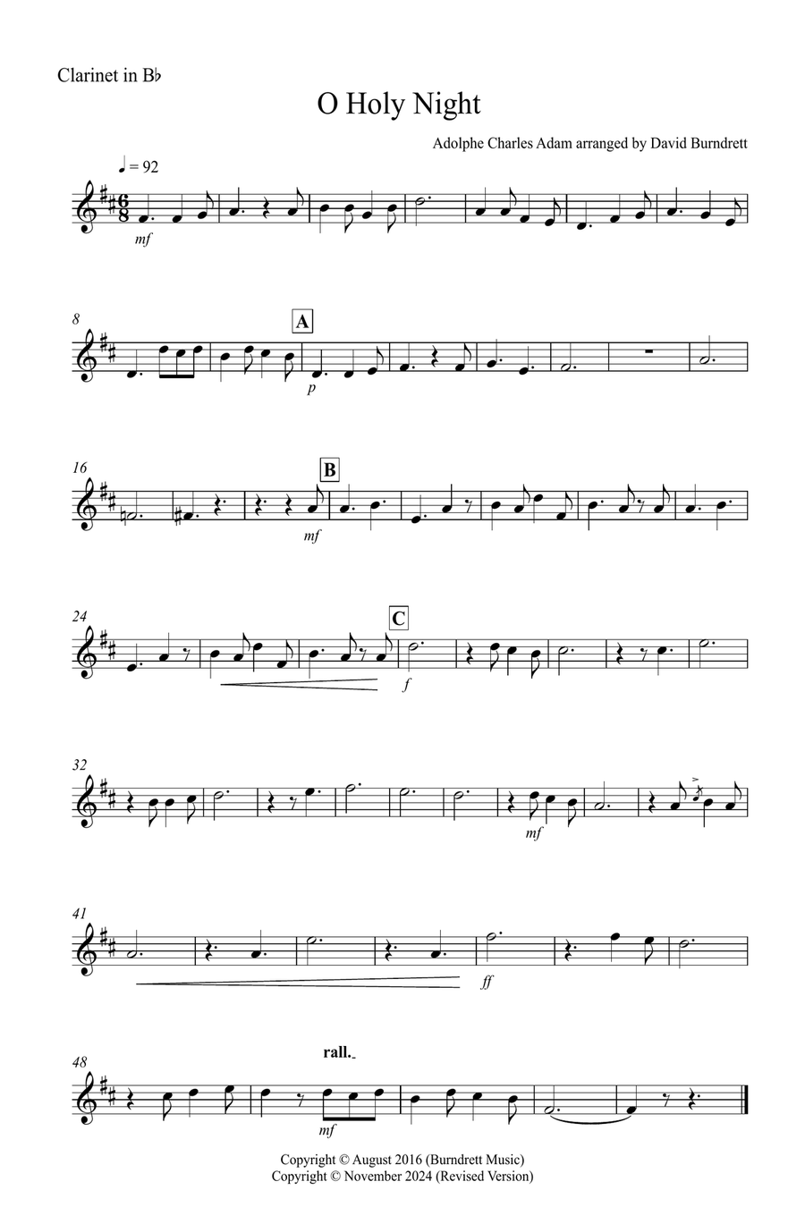 O Holy Night for Clarinet and Tuba Duet B-Flat Clarinet scores gallery preview page 3