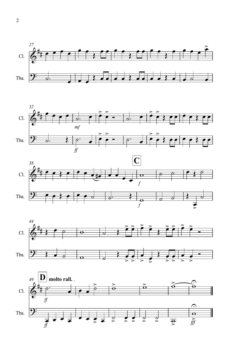 Hallelujah Chorus for Clarinet and Tuba Duet B-Flat Clarinet scores gallery preview page 2