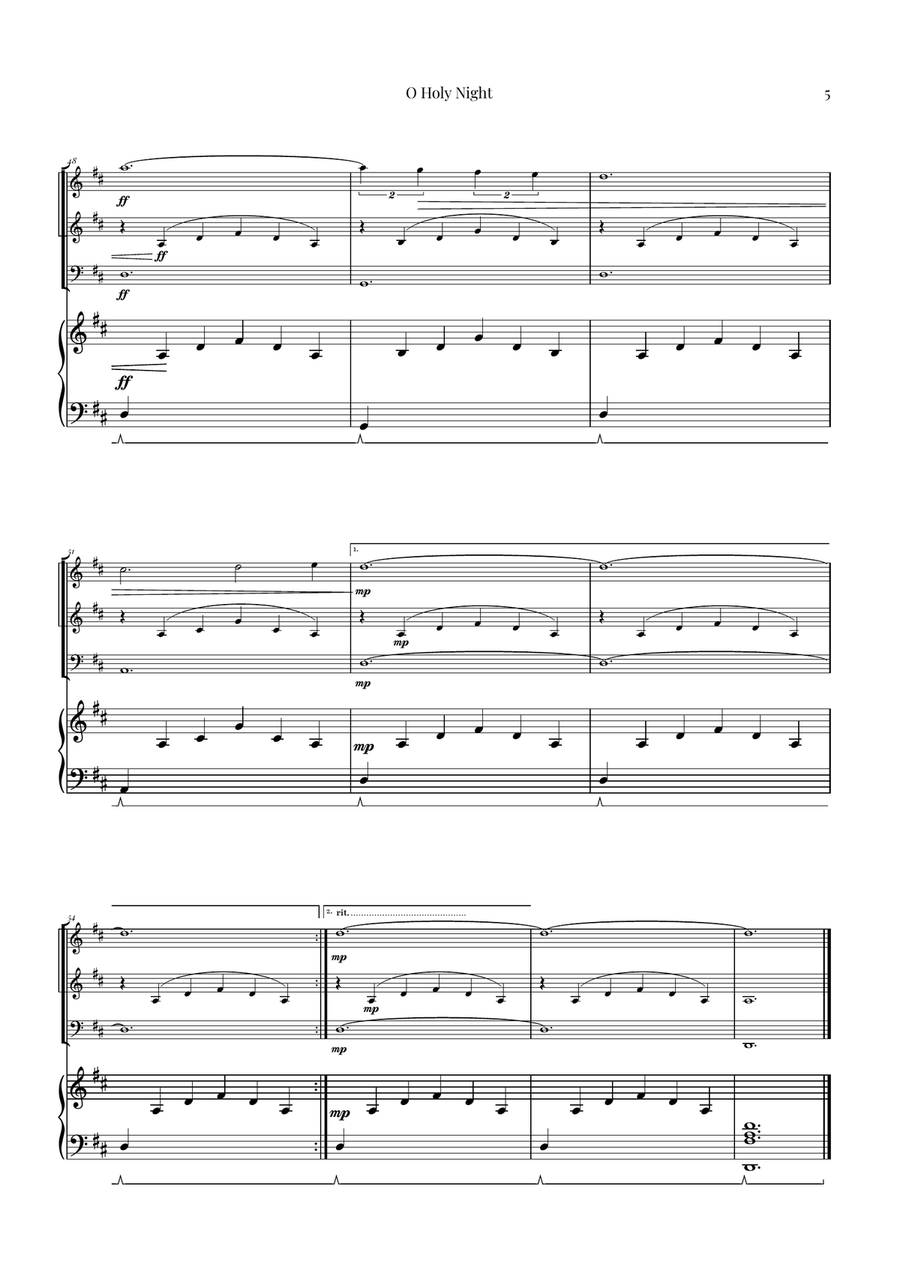 O Holy Night | Two Violins, Cello & Piano String Trio scores gallery preview page 5