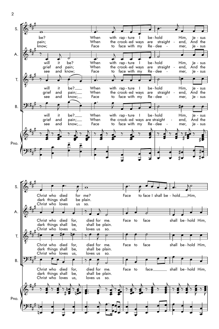 Face to Face (with Christ My Savior) 4-Part scores gallery preview page 2