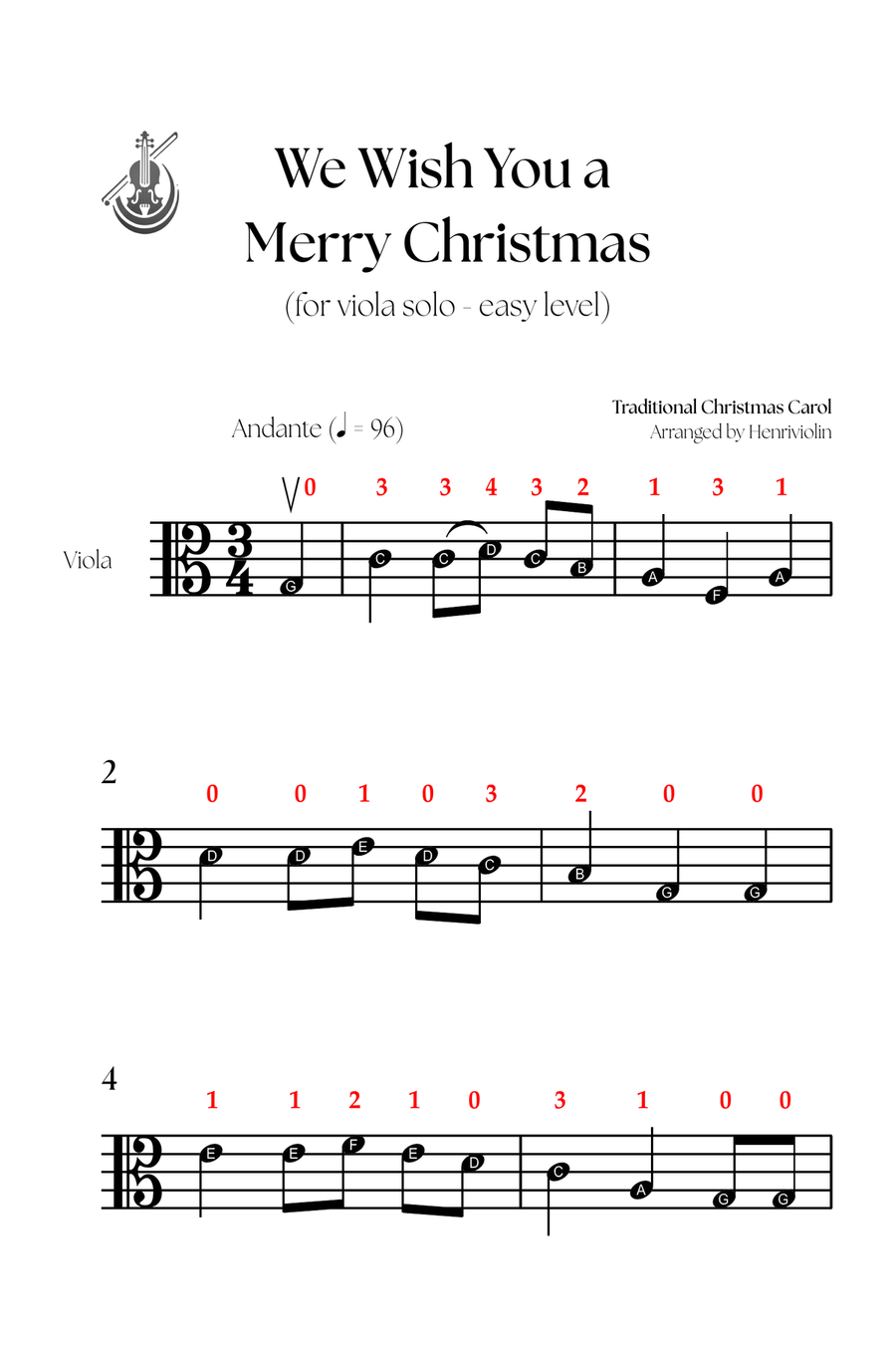 5 Joyful Christmas Carols (VIOLA SOLO - EASY LEVEL) Viola Solo scores gallery preview page 2