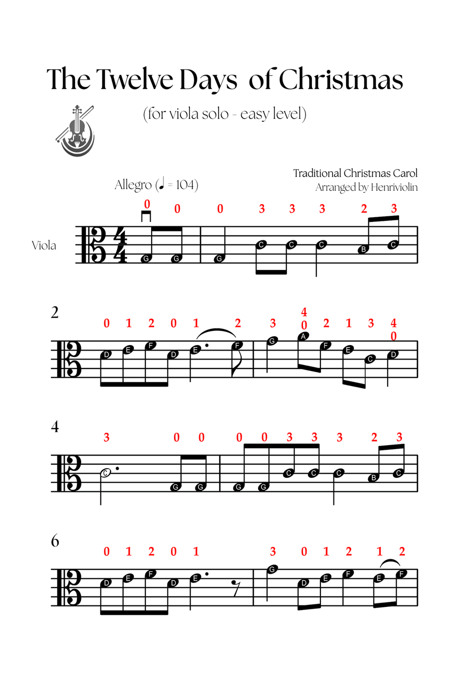 5 Joyful Christmas Carols (VIOLA SOLO - EASY LEVEL) Viola Solo scores gallery preview page 5