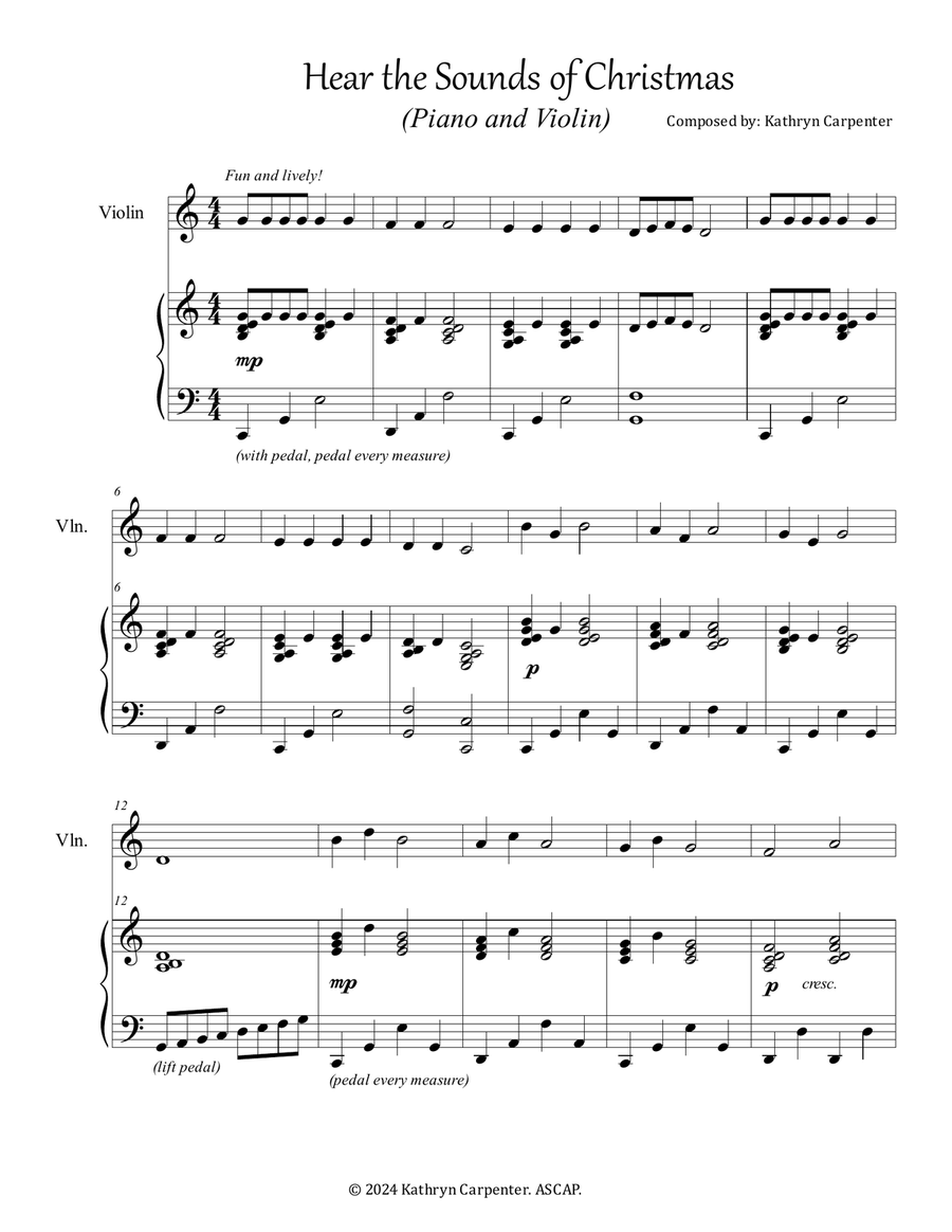 Hear the Sounds of Christmas (Piano and Violin) Violin Solo scores gallery preview page 1