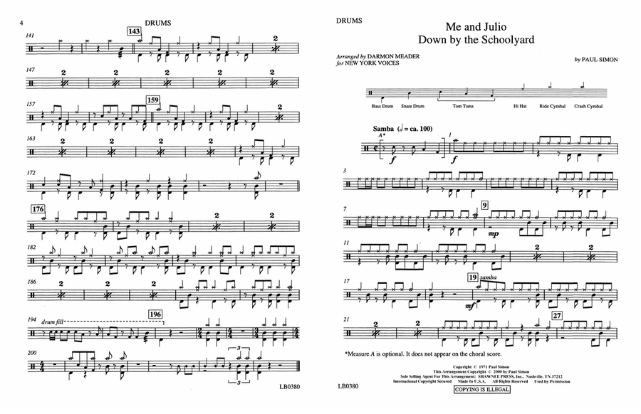 Me And Julio Down By The Schoolyard (arr. Darmon Meader) - Drums Choir scores gallery preview page 1