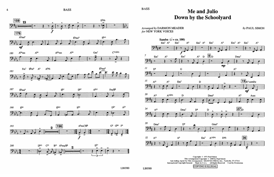 Me And Julio Down By The Schoolyard (arr. Darmon Meader) - Bass Choir scores gallery preview page 1
