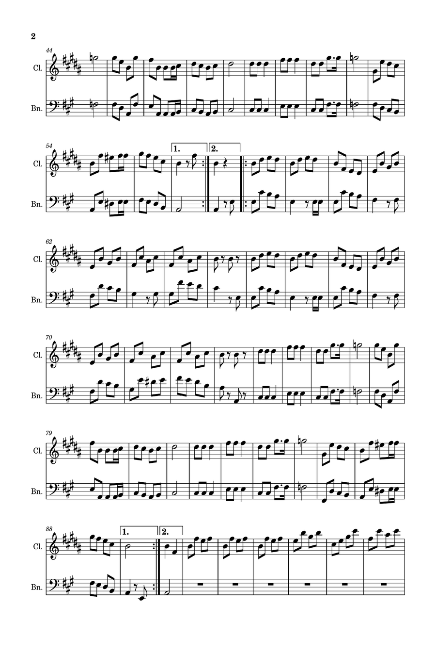 The One Horse Open Sleigh (Jingle Bells) - Arranged for Clarinet and Bassoon. Woodwind Duet scores gallery preview page 2