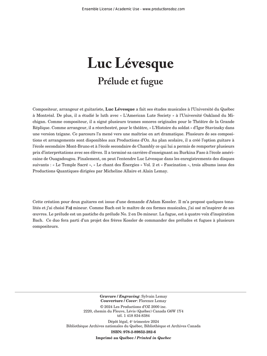 Prélude et fugue Classical Guitar scores gallery preview page 1