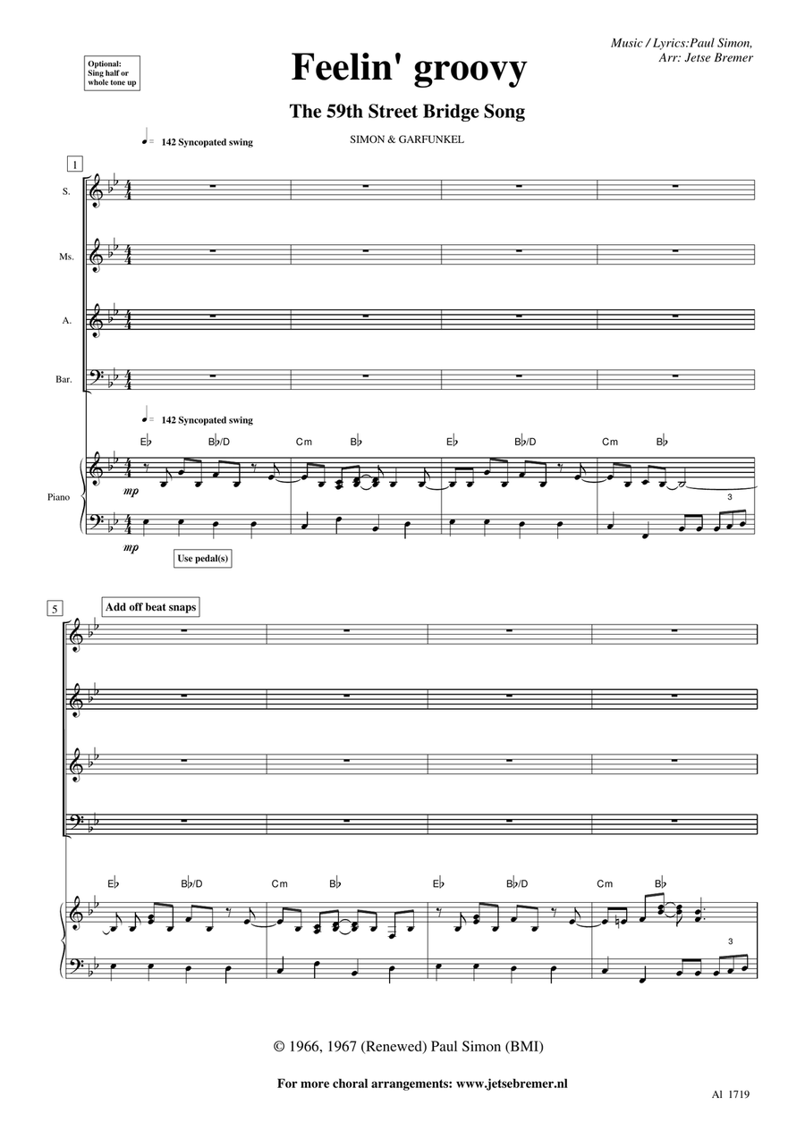 The 59th Street Bridge Song (Feelin' Groovy) 4-Part scores gallery preview page 1