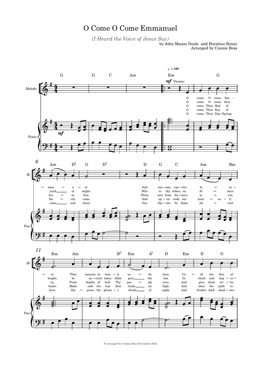 O Come O Come Emmanuel/I Heard the Voice of Jesus Say duet and piano Small Ensemble scores gallery preview page 1