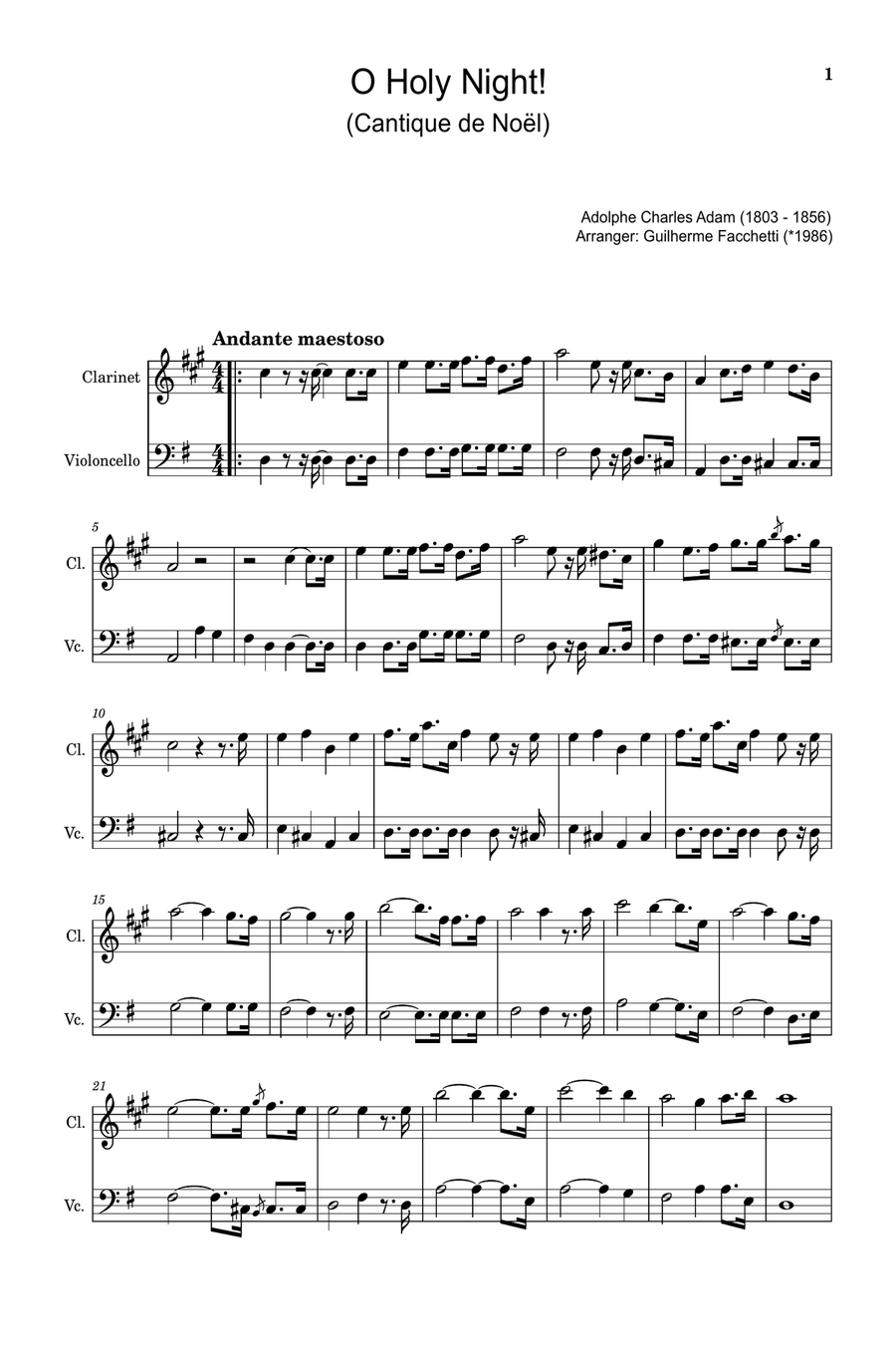 Hark! The Herald Angels Sing - Arranged for Clarinet and Violoncello. Chamber Music scores gallery preview page 1