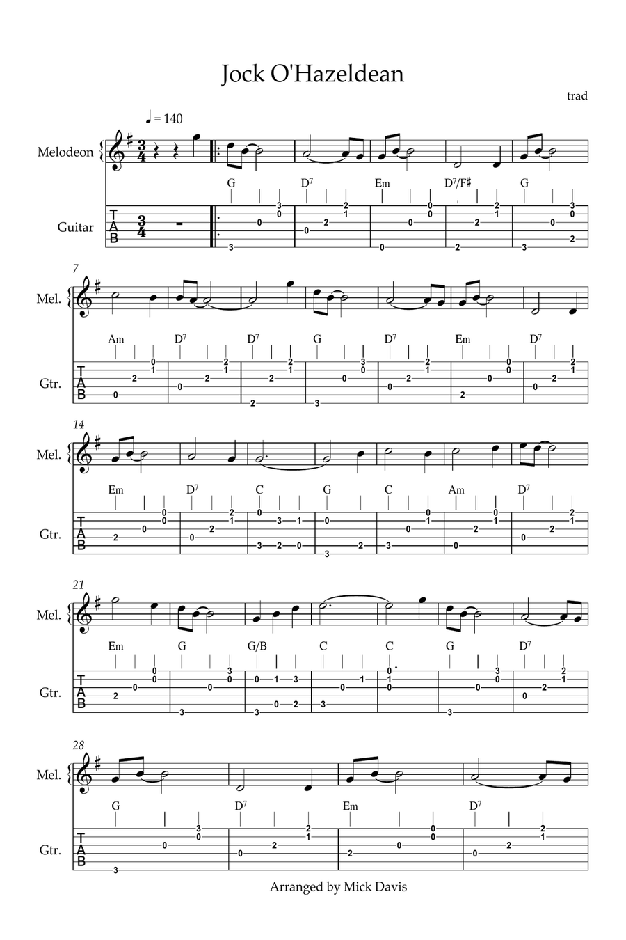 Jock O'Hazeldean Jock O'Hazeldean Acoustic Guitar scores gallery preview page 1