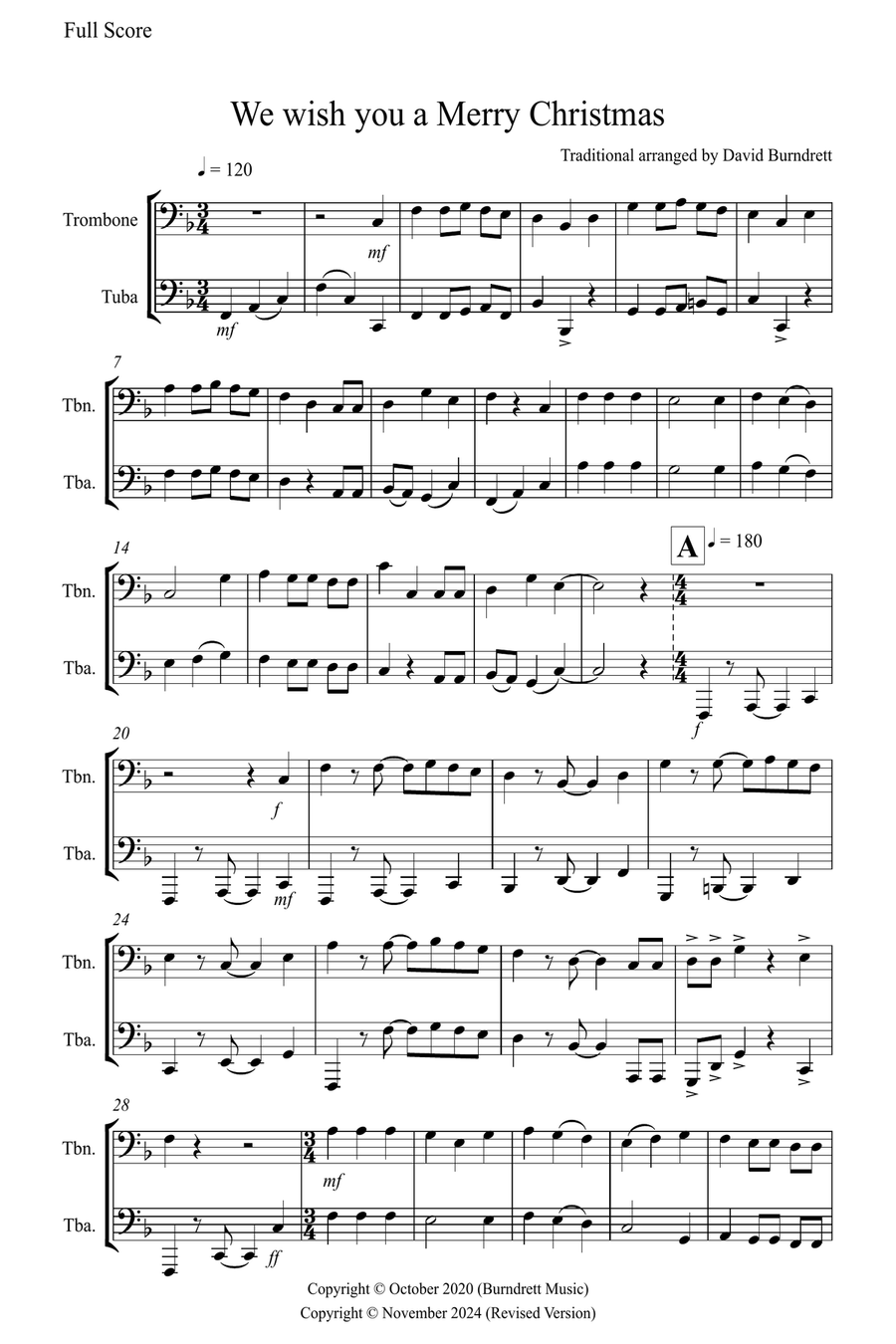 We Wish You a Merry Christmas for Trombone and Tuba Duet Brass Duet scores gallery preview page 1