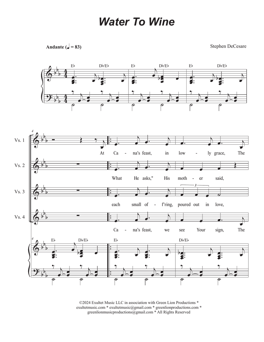 Water to Wine (2-part choir - (TB) TB scores gallery preview page 1