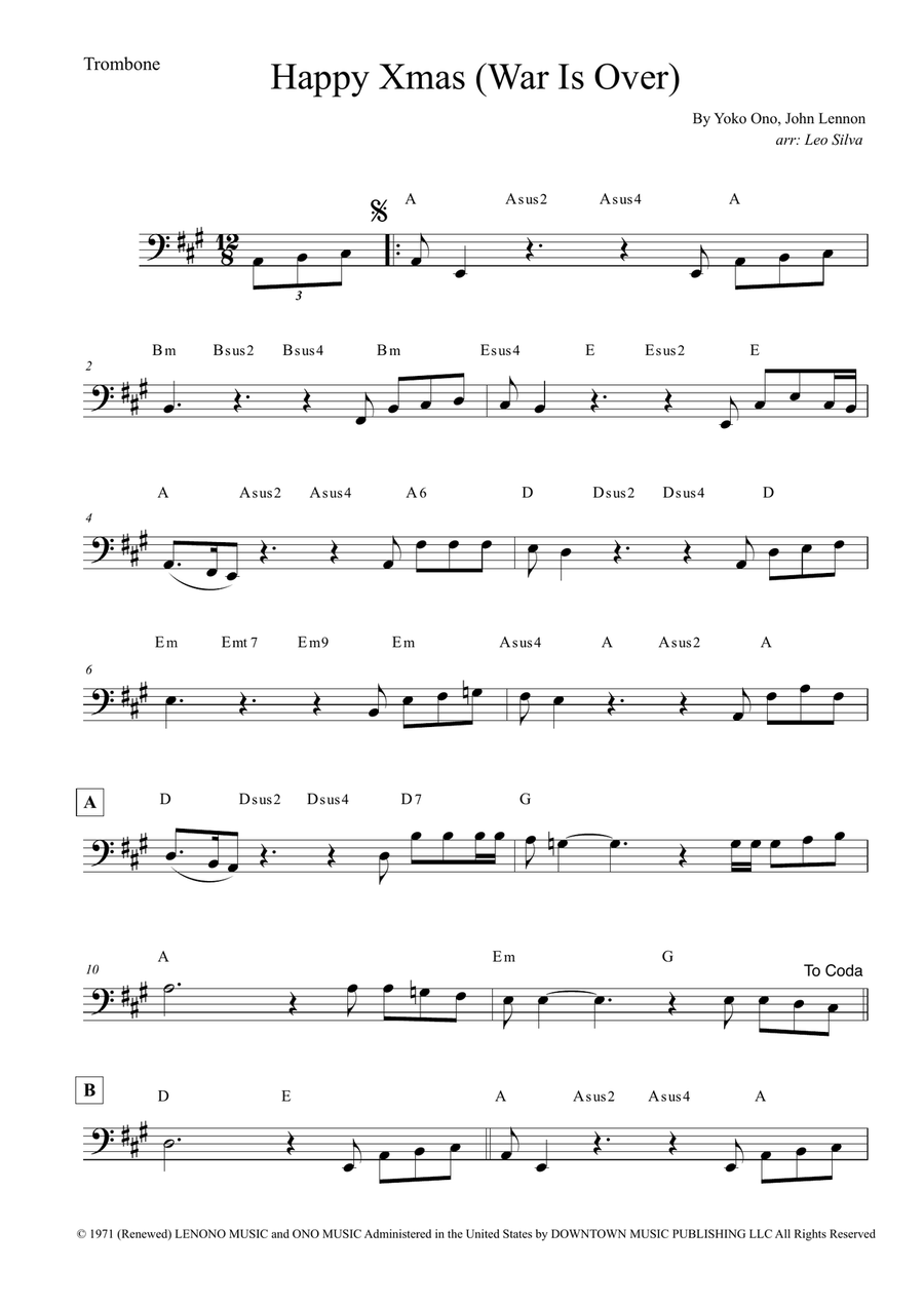 Happy Xmas (War Is Over) Happy Xmas (War Is Over) Trombone Solo scores gallery preview page 1