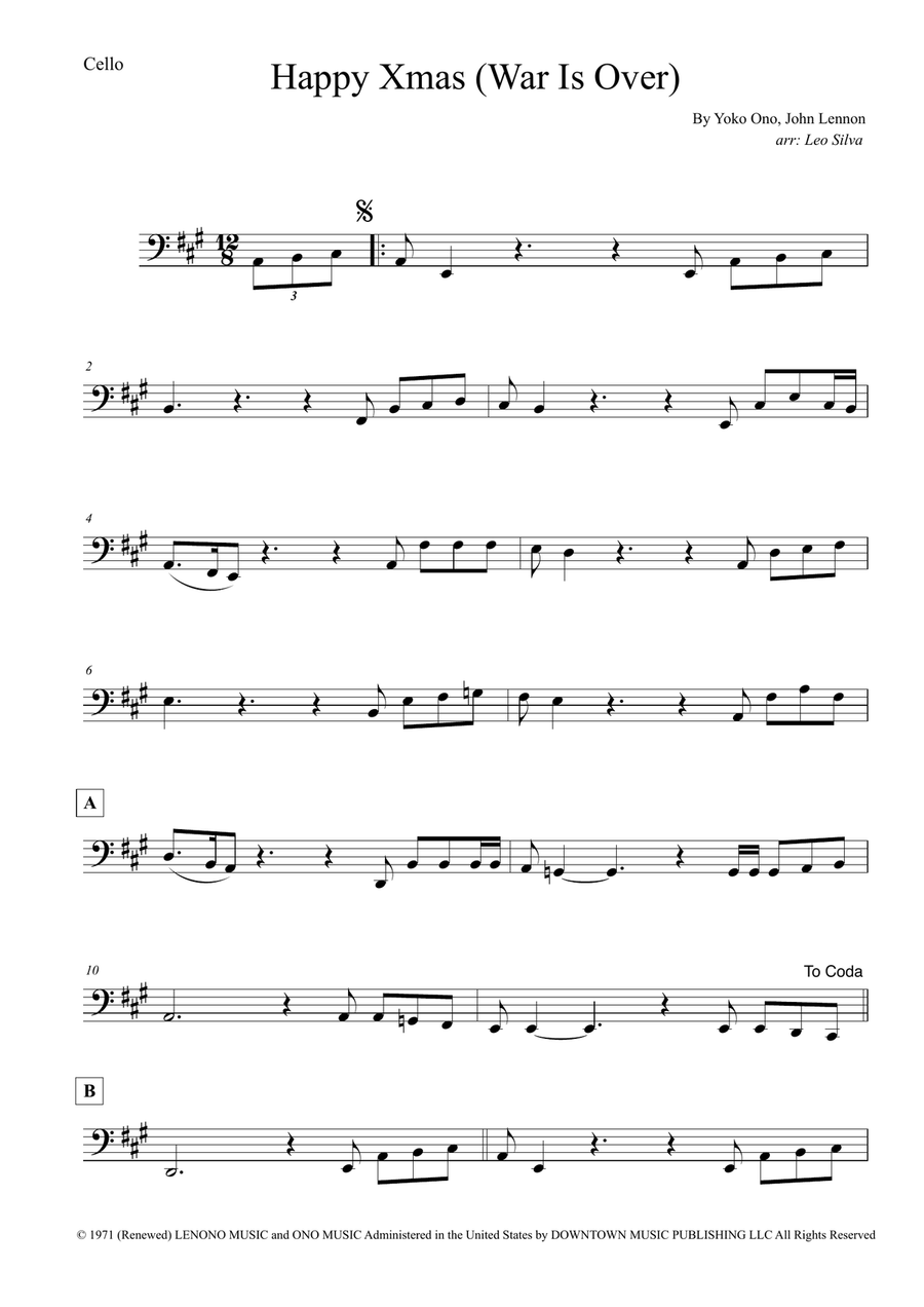 Happy Xmas (War Is Over) Happy Xmas (War Is Over) Cello Solo scores gallery preview page 1