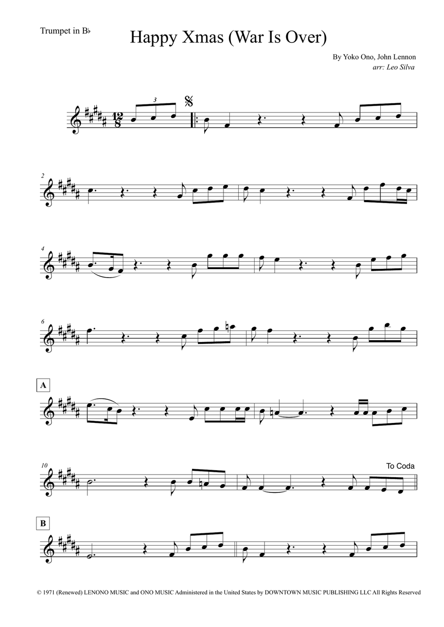 Happy Xmas (War Is Over) B-Flat Trumpet scores gallery preview page 1
