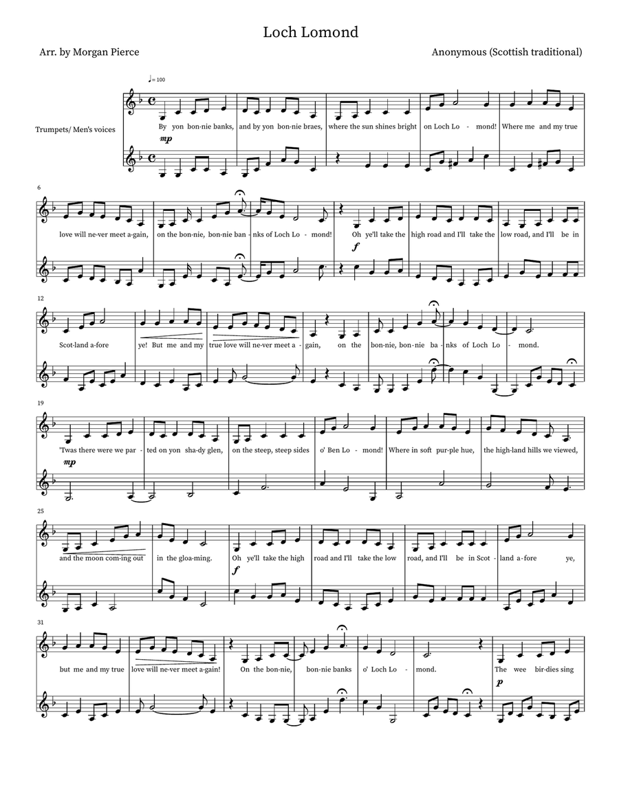 Loch Lomond Loch Lomond Trumpet Duet scores gallery preview page 1