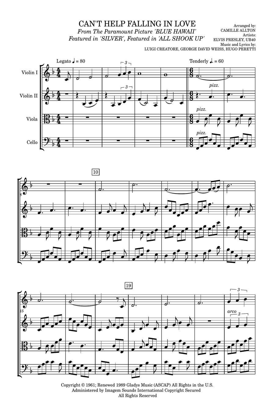 Can't Help Falling In Love String Quartet scores gallery preview page 1