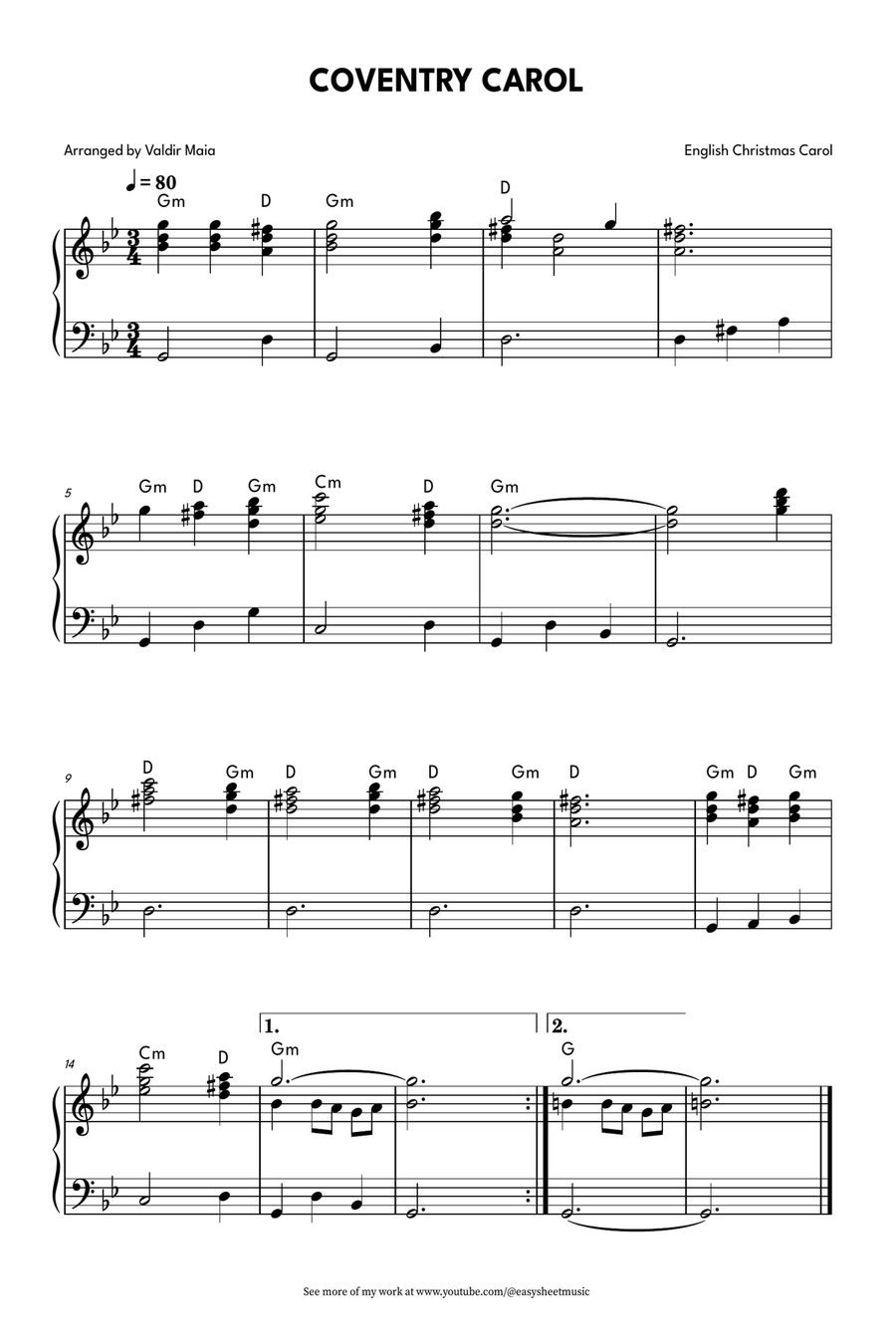 Coventry Carol for Easy Intermediate Piano Easy Piano scores gallery preview page 1