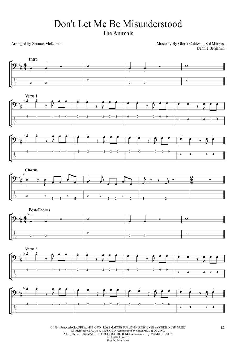 Don't Let Me Be Misunderstood Classical Guitar scores gallery preview page 1