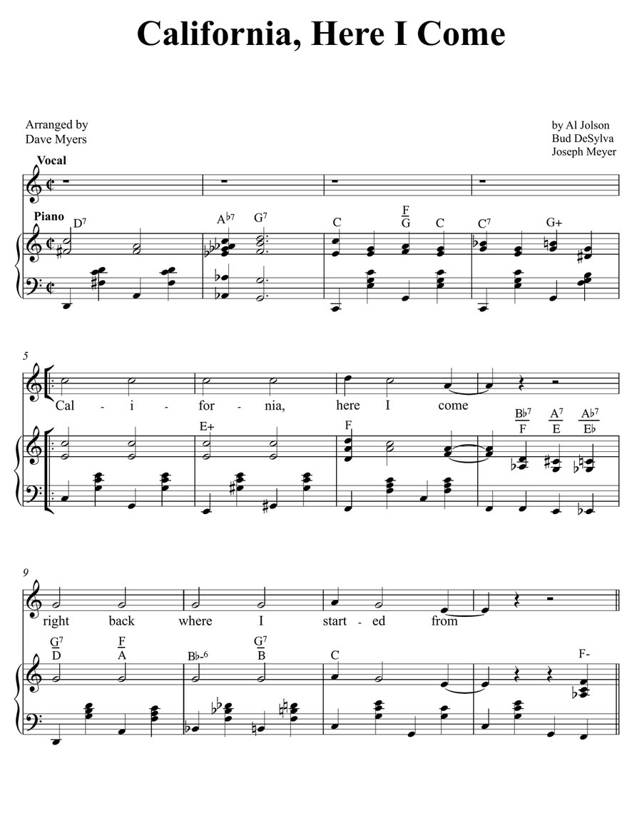 California, Here I Come California, Here I Come Piano, Vocal scores gallery preview page 1