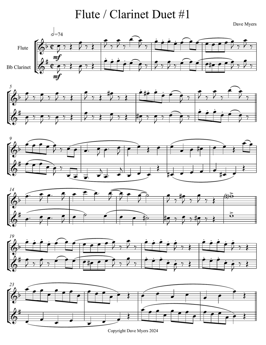 Flute / Clarinet Duet #1 Flute / Clarinet Duet #1 Woodwind Duet scores gallery preview page 1