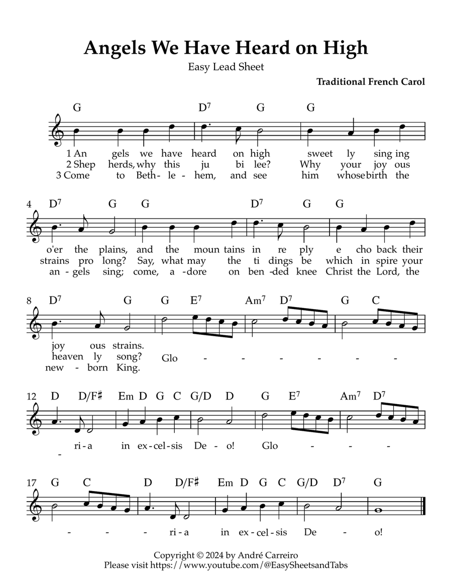 Angels We Have Heard on High - Easy Lead Sheet Piano scores gallery preview page 1