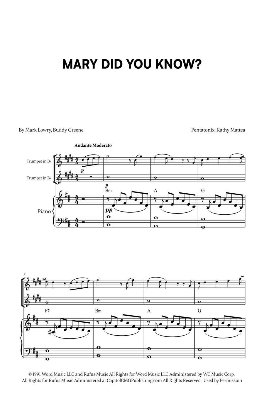 Mary, Did You Know? Mary, Did You Know? Trumpet Duet scores gallery preview page 1
