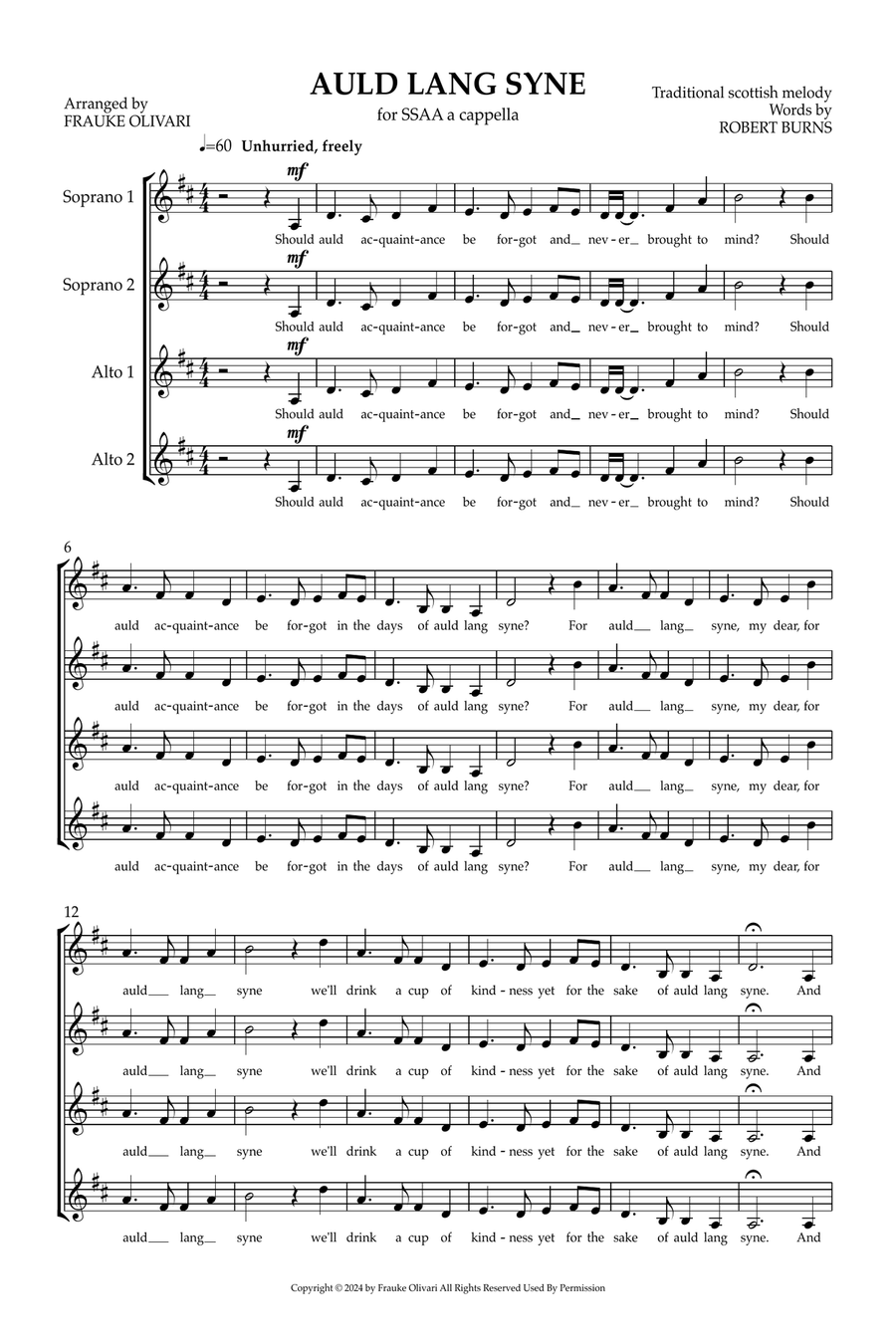 Auld Lang Syne Auld Lang Syne SSAA scores gallery preview page 1