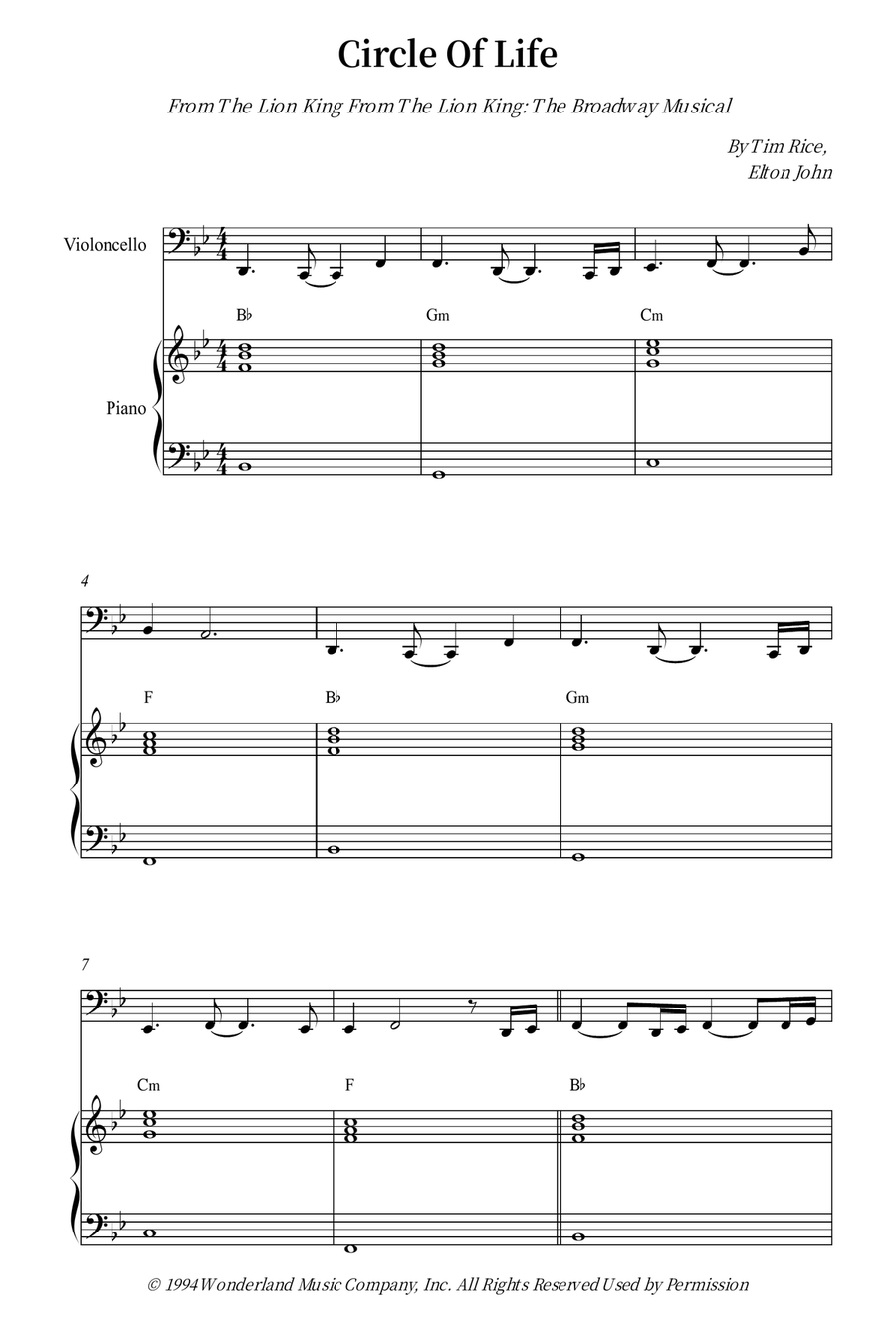 Circle Of Life Circle Of Life Piano scores gallery preview page 1
