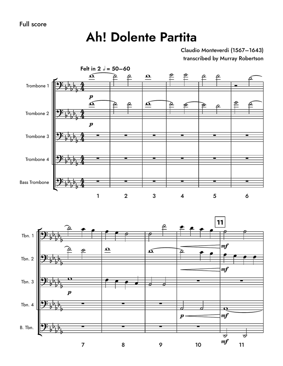 Ah! Dolente Partita (Trombone Quintet or Ensemble) Trombone scores gallery preview page 1