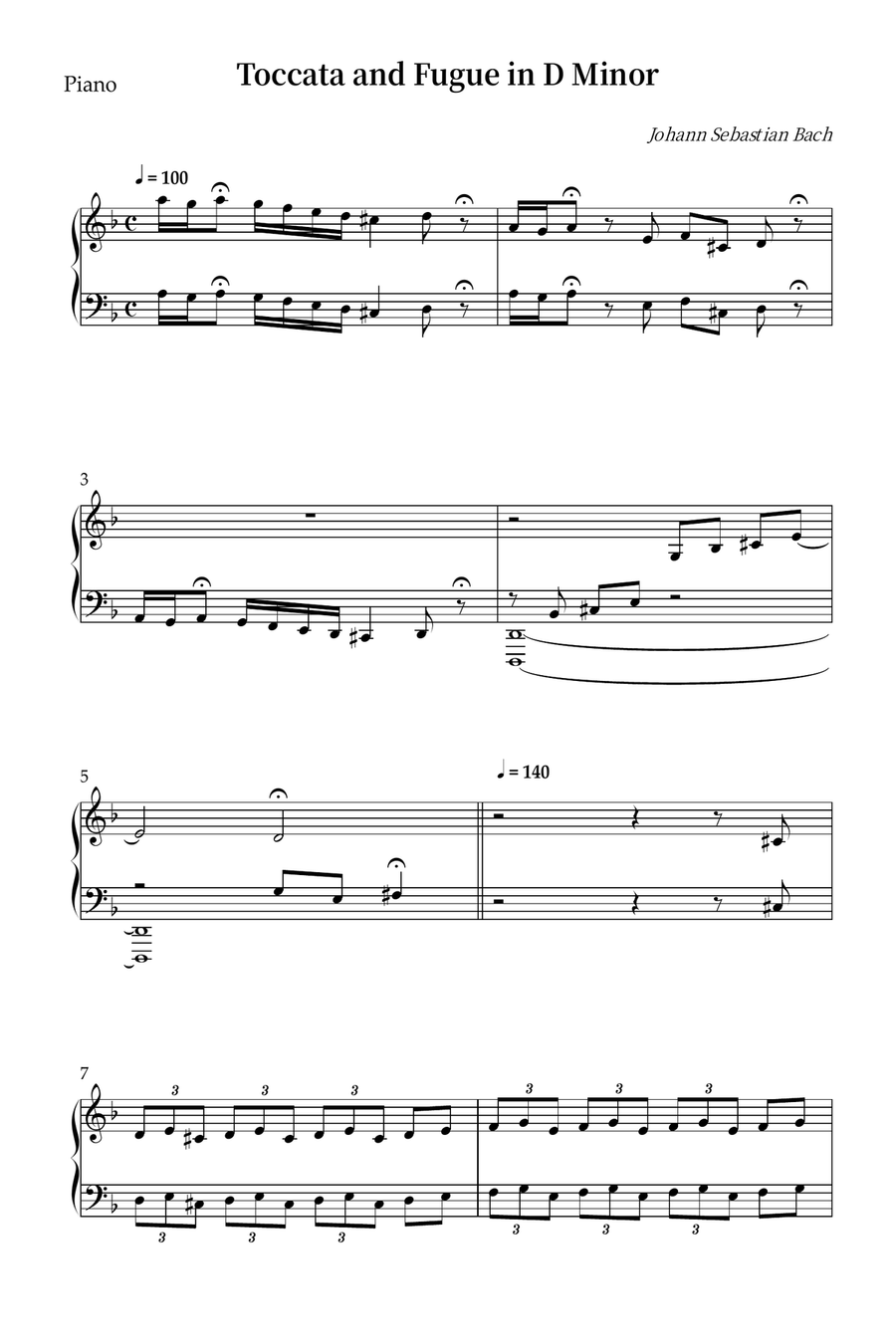 Toccata and Fugue in D Minor Easy Piano scores gallery preview page 1